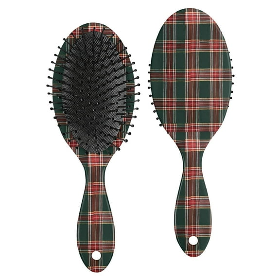 Green and Red Christmas Plaid Pattern Hair Brush,Girls Detangling Hair Brush,Glide Through Tangles with Ease for Wet & Dry Hair,8.8"X2.8"