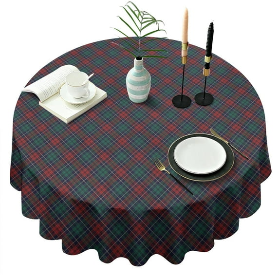 Green and Red Christmas Plaid Pattern Round Tablecloth 60"x60",Wrinkle Wipeable Table Cloth for Kitchen Dining Room Picnic Patio Party