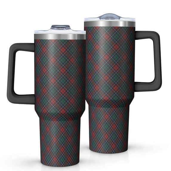 Green and Red Christmas Plaid Pattern Tumbler with Handle and Lid,40oz Double Wall Vacuum Insulated Tumbler,Cups Gift for Women and Men