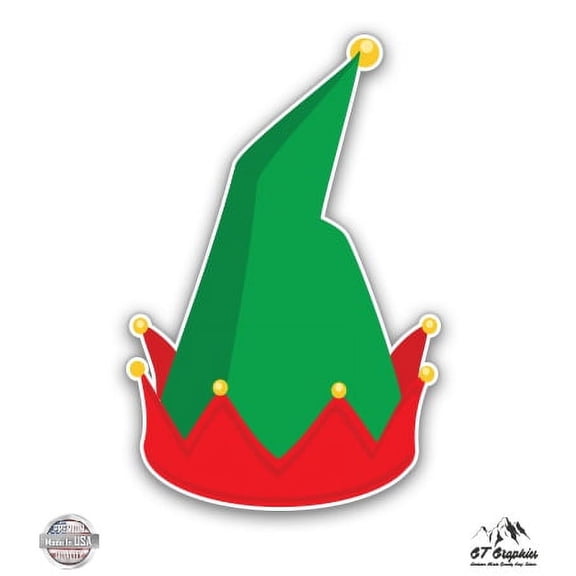 Green and Red Elf Hat - 3" Vinyl Sticker - For Car Laptop I-Pad Phone Helmet Hard Hat - Waterproof Decal
