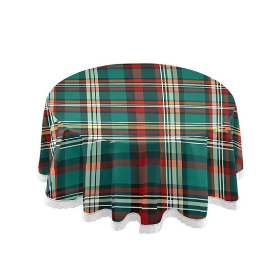 Green and Red Grid Round Tablecloth 60" Reusable Circle Table Cover Washable Table Cloth for Kitchen Dining Room Patio Wedding Party