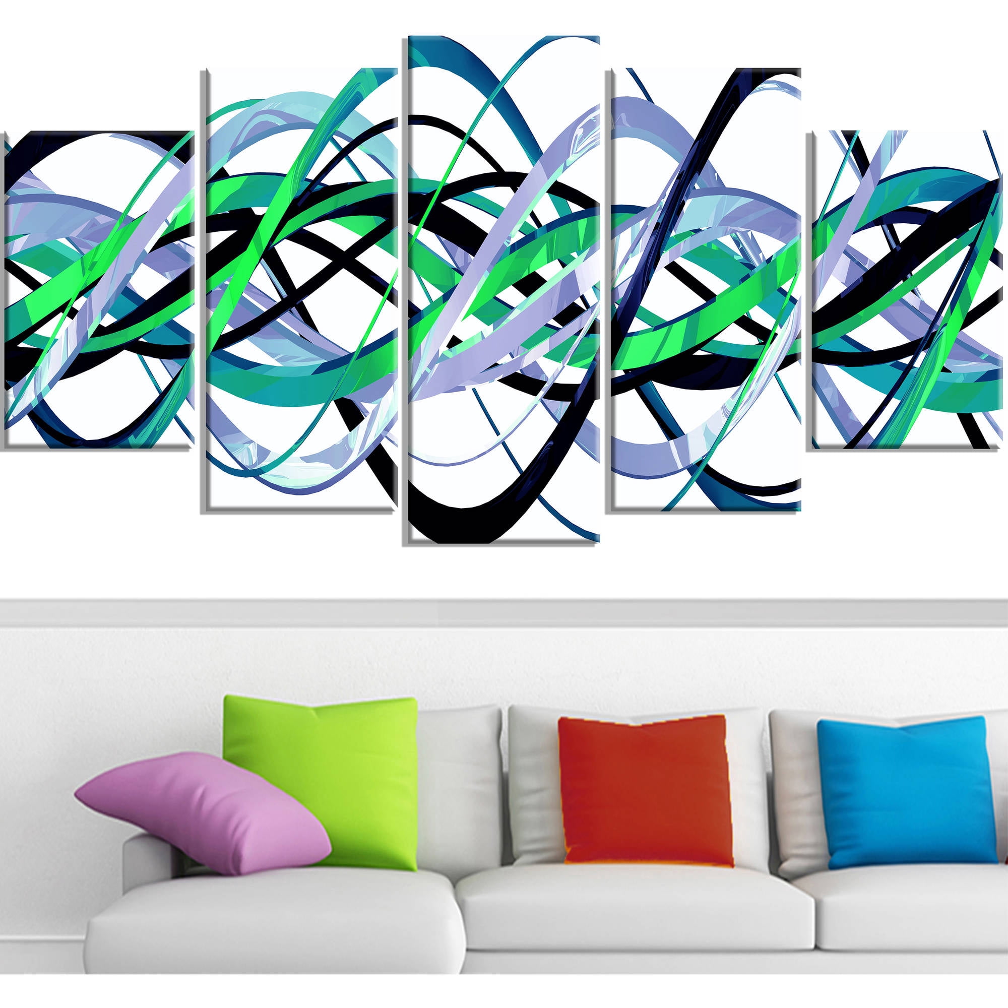 Green and Silver Waves, 5 Pieces, 60" x 32"