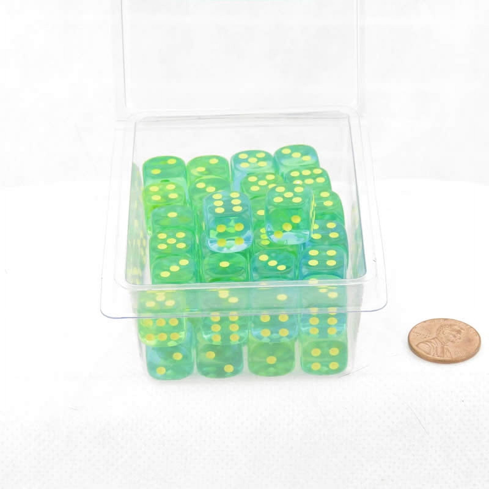 Green and Teal Translucent Gemini Dice with Yellow Pips D6 12mm (1/2in) Pack of 50 Wondertrail
