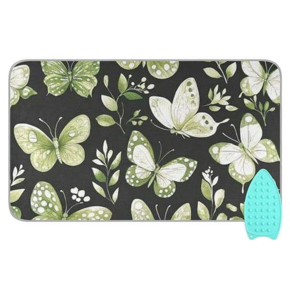 Green and White Butterflies Ironing Mat Blanket for Table Top Travel Portable Ironing Board Pad 47.2x27.6 Inch