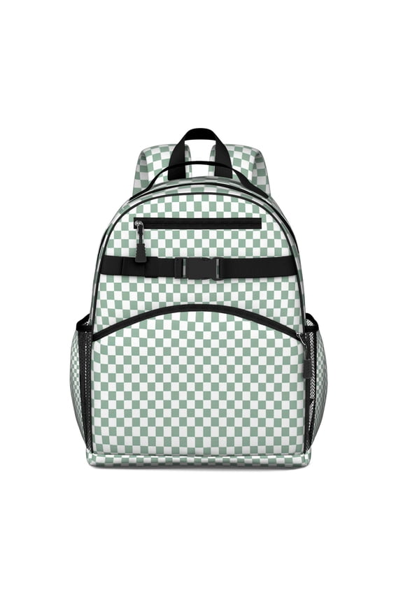 Green and White Checkerboard Pattern Backpack for School,Cute School Bag,Schoolbag with Adjustable Shoulder Straps & Padded Back,15.25"x11.5"x5.25"