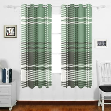 Green and White Checkered Grommet Blackout Curtains Thermal Insulated Window Curtain Sets for Bedroom Living Room 63"x55" 2 Panels