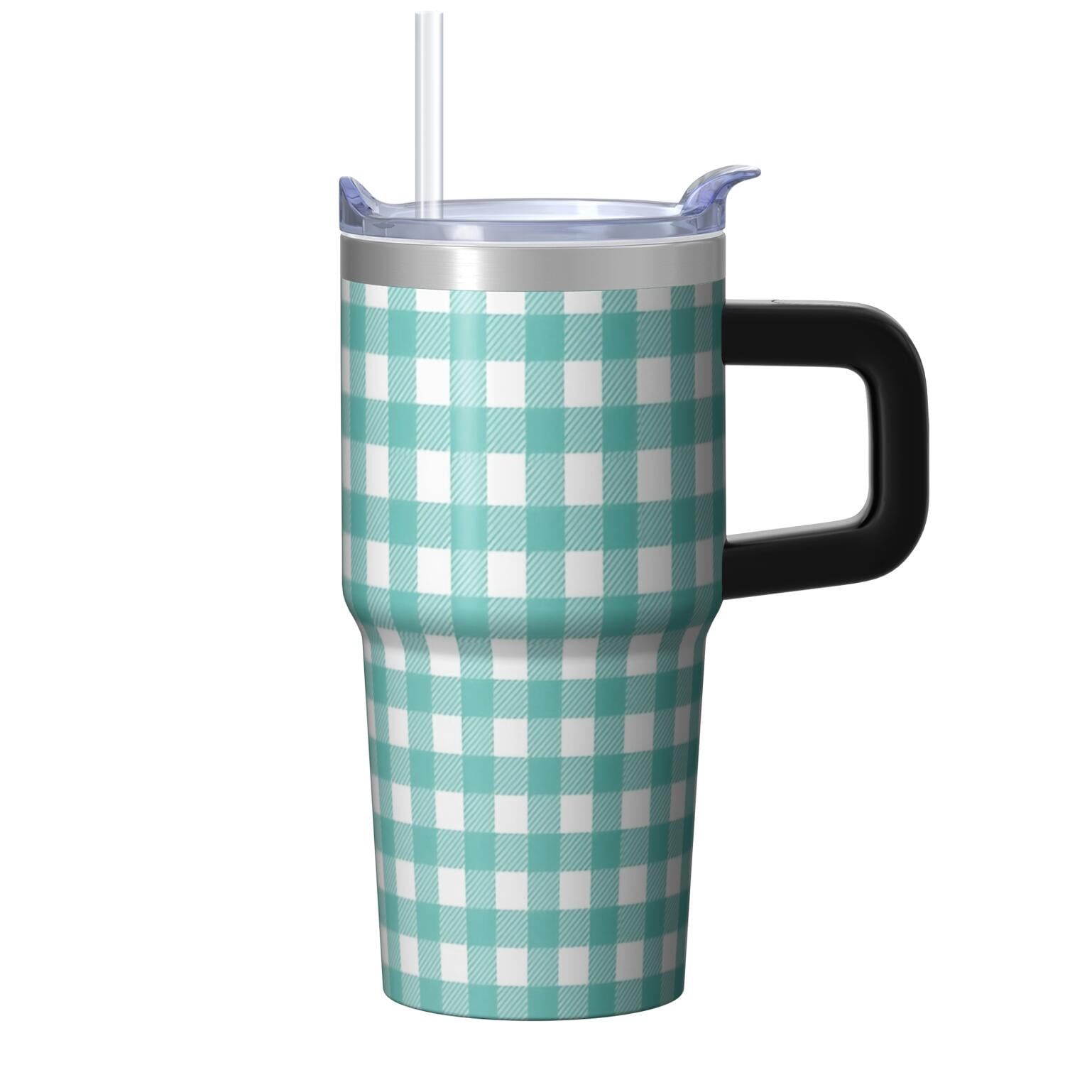 Green and White Checkered Pattern 20oz Insulated Tumbler, Stainless ...