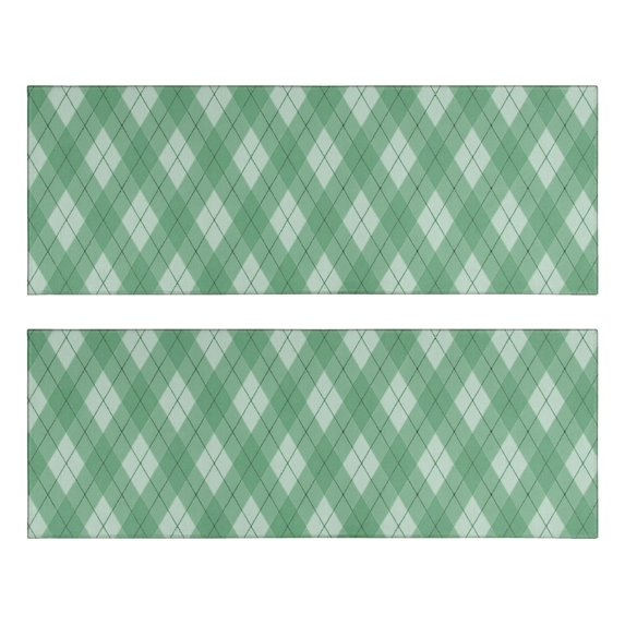 Green and White Checkered Pattern Anti Fatigue Kitchen Rugs Set Of 2, Non Slip Washable Decorative Floor Mats for Sink Laundry and Home Use, 17"x47"