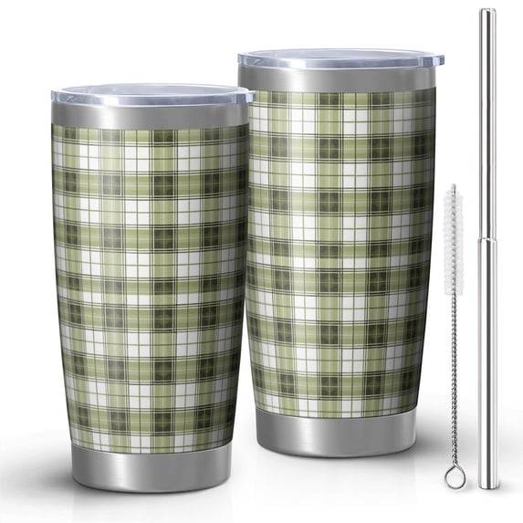 Green and White Checkered Pattern Car Tumbler 1 Pack, Vacuum Insulated ...