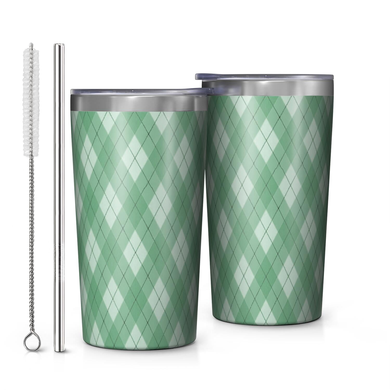 Small Packing Idea Green and White Checkered Pattern Car Tumbler 1 Pack, Vacuum Insulated ...