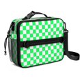 thumbnail image 1 of Green and White Checkered Pattern Insulated Lunch Bag with Shoulder Strap and Bottle Holder,Bento School Lunch Bag Box,11x9.5x3.5 Inches, 1 of 5