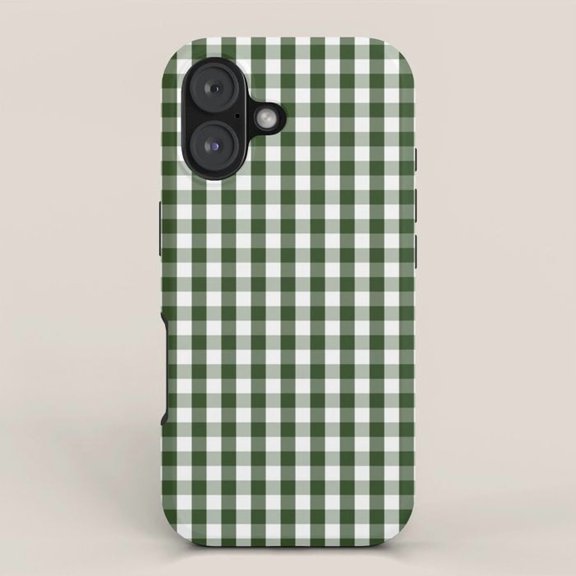Green and White Gingham Checkered Tough Case for Apple iPhone, Dual-Layer Polycarbonate and TPU