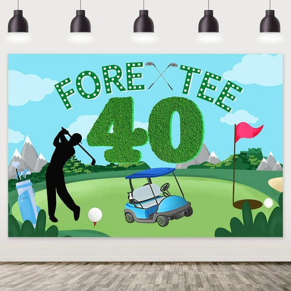 Green and White Golf Fore Tee Theme Background Cloth 40th Birthday Backdrop Party Decor Supplies for Adults