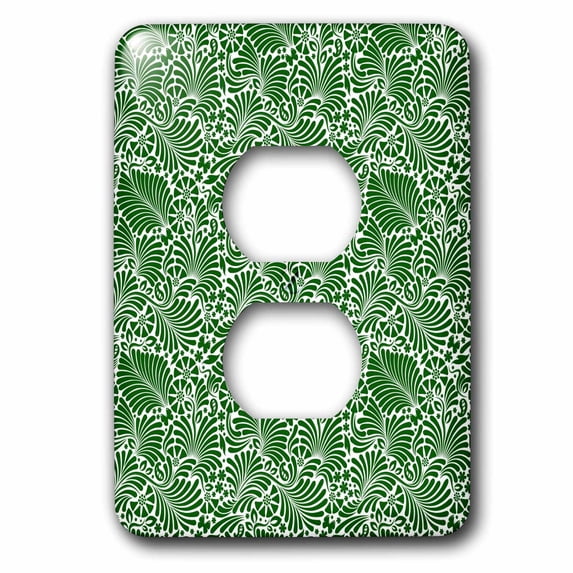3dRose, Green and White Hawaiian Leaves Pattern, 2 plug outlet cover