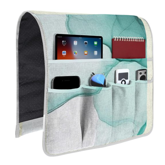 Green and White Marble Pattern Armrest Organizer, Chair Side Storage Bag with 6 Pockets, Anti-Slip Gifts for Home Organization Gift,19x35in(48x89cm)