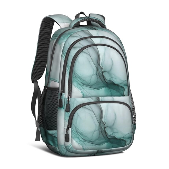 Green and White Marble Pattern Backpack for School, Cute School Bag with Adjustable Shoulder Straps and Padded Back, 16.9"x12.6"x5.9"