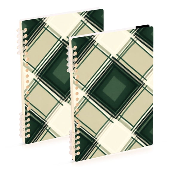 Green and White Plaid Fabric Notebook Detachable Coil Notebook Diary Plan Book A5 Size 60 Pages 1 Pack