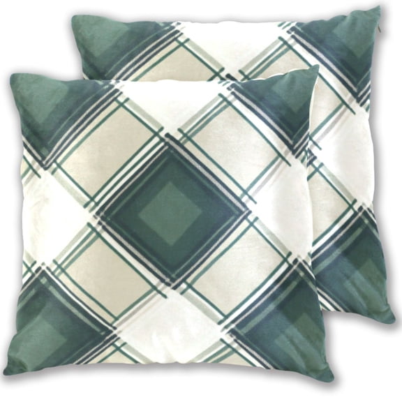 Green and White Plaid Fabric Throw Pillow Covers Pillowcases 18 x 18 Inch Home Decor 2 Packs for Bedroom Sofa