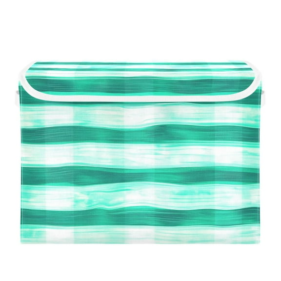 Green and White Ripples Large Storage Bins with Linen Collapsible Lid Storage Box 16.7 x 12.6 x 11.8in