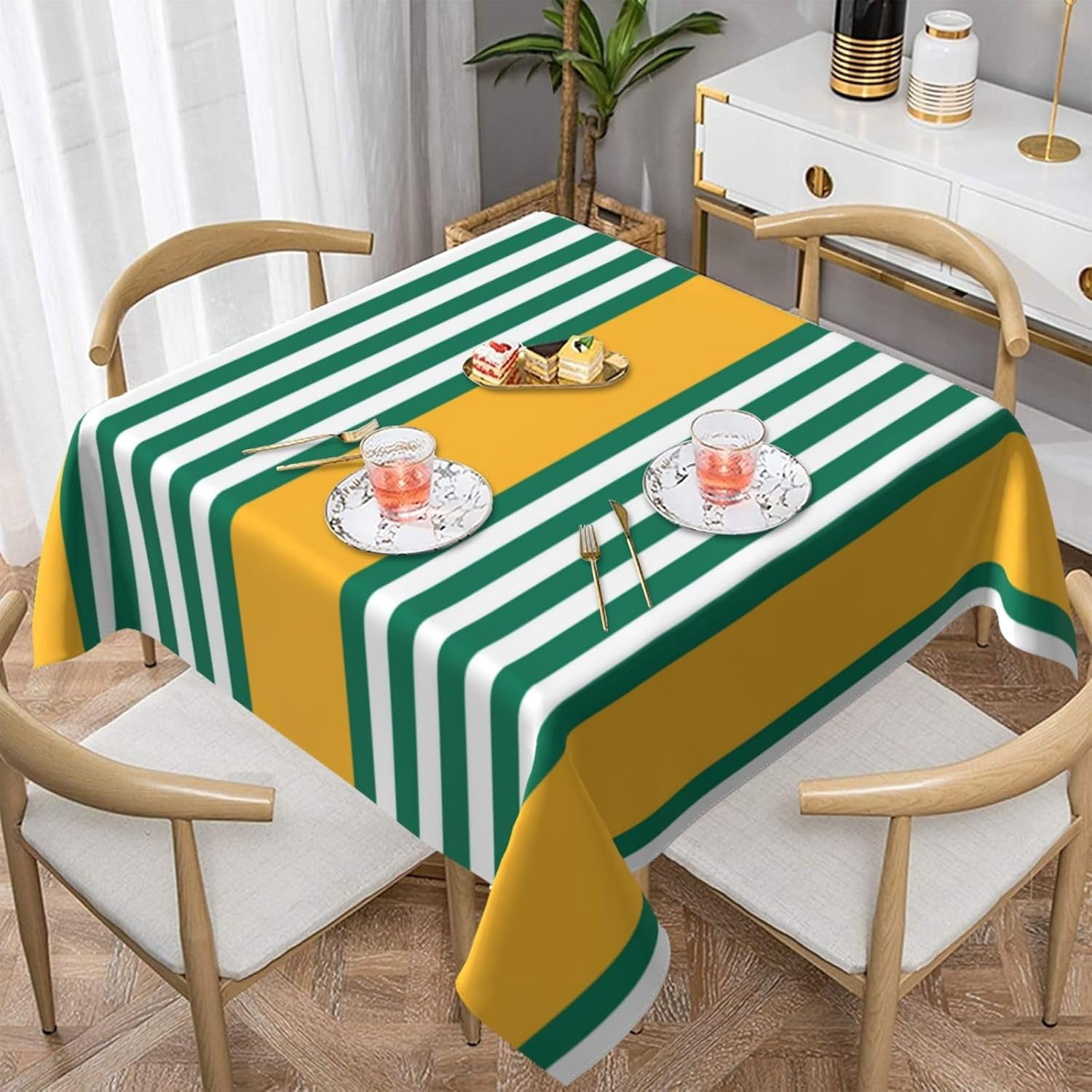 Kitchen Table Textiles Green and White Soft Tablecloth Square Dinng Table Covers for Kitchen ...