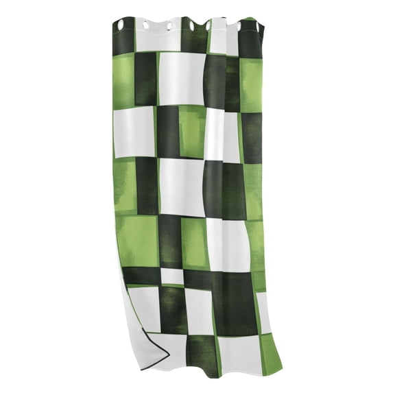 Green and White Square Blackout Curtains for Living Room Bedroom 42W/52W x 84L Insulated Window Drapes 1 Panels