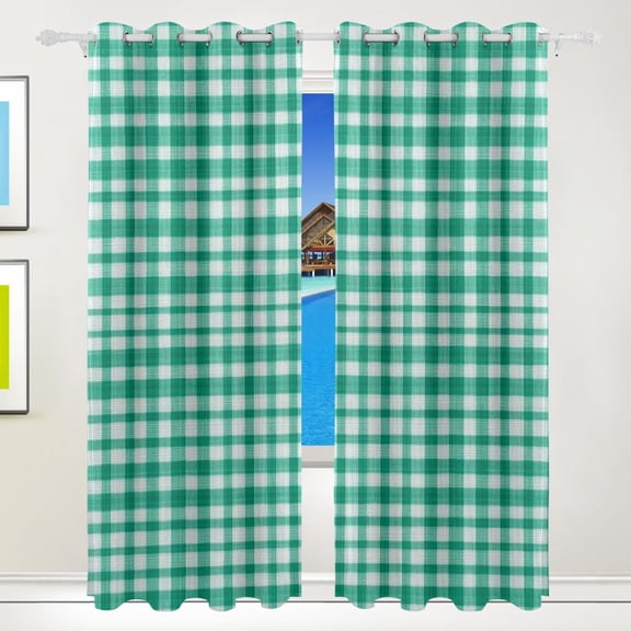 Green and White Squares Blackout Curtains for Living Room Bedroom 55W x 72/84L Insulated Window Drapes 2 Panels