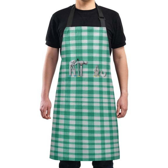 Green and White Squares Chef Kitchen Apron with Pockets for Women Waterproof Aprons for Cooking Baking
