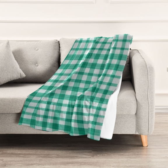 Green and White Squares Throw Blanket 60" x 90" Soft and Warm Blankets for Couch Sofa and Bed