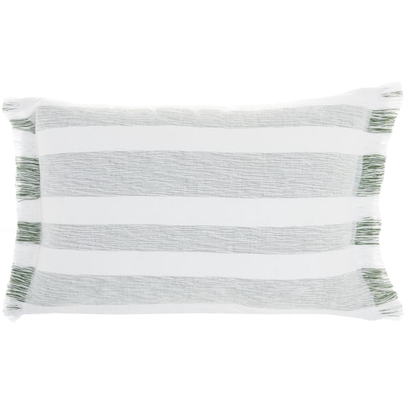 Green and White Stripes Lumbar Throw Pillow