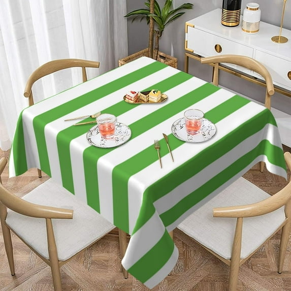 Green and White Stripes Soft Tablecloth Square Dinng Table Covers for ...