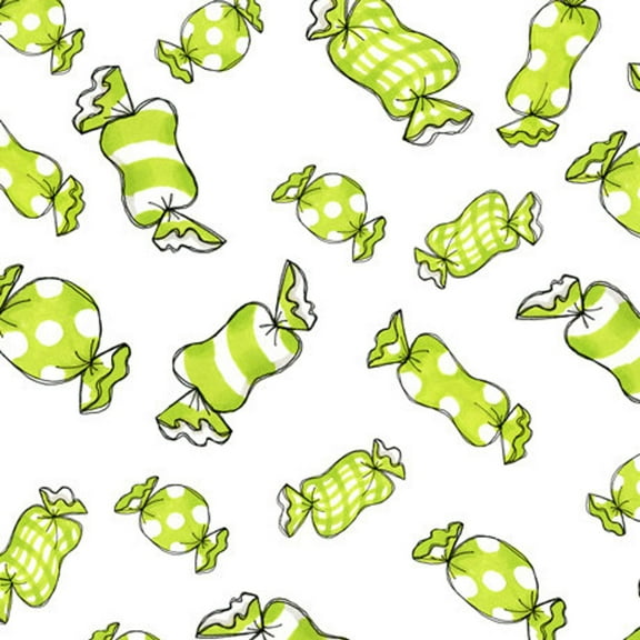 Green and White Sweetie Loralie Candy Print 100% Cotton Fabric Sold by the Yard