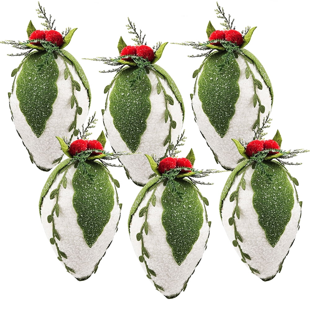 Green and White Teardrop Ornament Set Polyester Foam Tree Garland Wreath Tabletop Centerpiece Decor