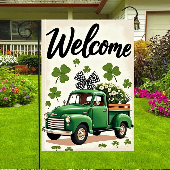 Green and White Truck Vintage American Country Garden Flag 30x45cm 1 piece Double-sided Printed Garden flag