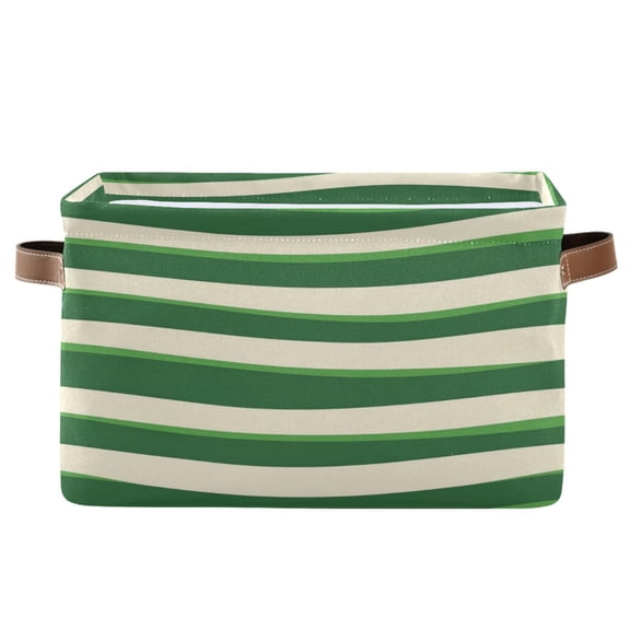 Green and White Wavy Lines Square Storage Bins with Handles Collapsible Containing Box 1 Pack