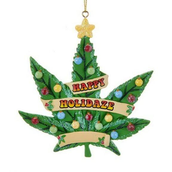 Green and Yellow Cannabis Leaf Christmas Ornaments 3.75"