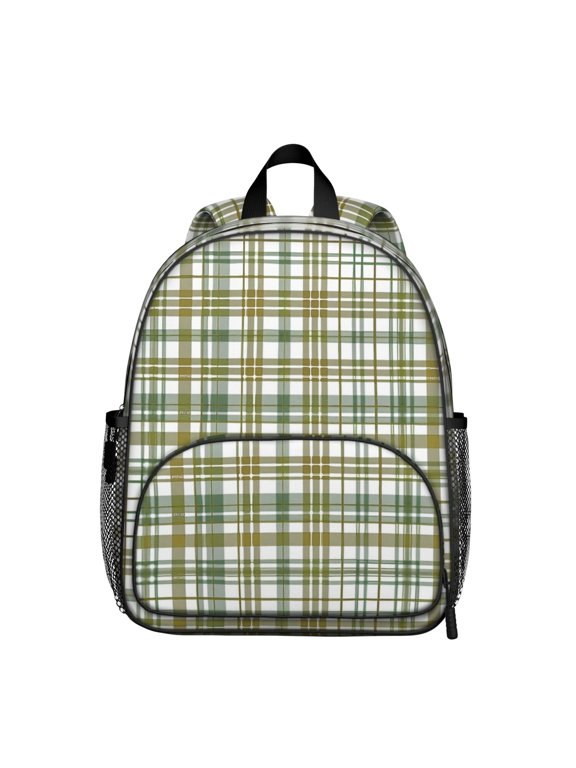 Green and Yellow Checkered Pattern Backpack for School, Cute School Bag with Adjustable Shoulder Straps and Padded Back, 13.8"x11.4"x6"