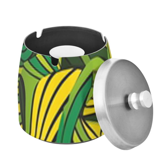 Green and Yellow Color Ashtray with Lid Outdoor for Patio Stainless Steel Cigar Ashtray Odorless Smokeless for Home Office Balcony