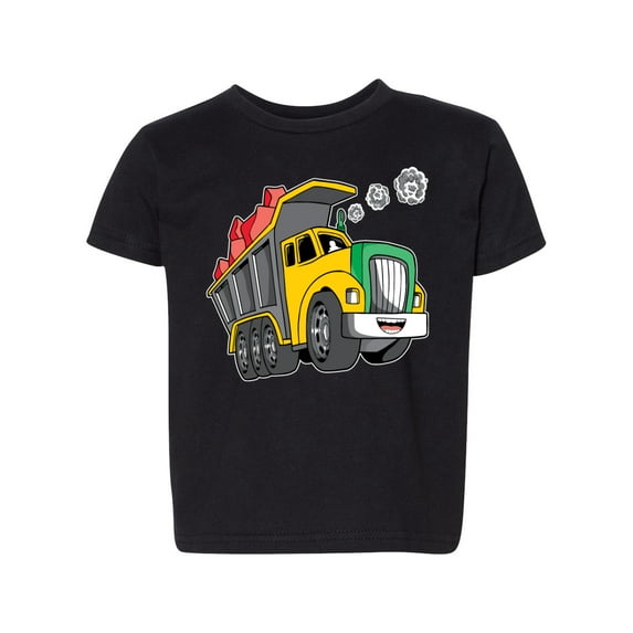 Green and Yellow Construction Truck Graphic Cars and Trucks Toddler Crew Graphic T-Shirt, Black, 4T