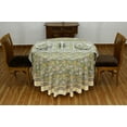 thumbnail image 1 of Green and Yellow Floral Block Printed Table Cover, Round Tablecloth, Luxury Cotton Tablecloth, Dining Table Linenes, Table Top 72x72 Inches, 1 of 5