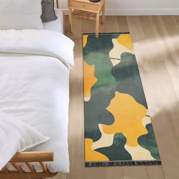 Green and Yellow Graffiti Bedroom Runner Rug 2'x 6' Non Slip Carpet Indoor Home Area Rug Living Room