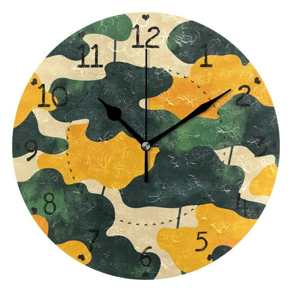 Green and Yellow Graffiti Round Wall Clock Silent Battery Operated Home Decor for Living Room Bedroom