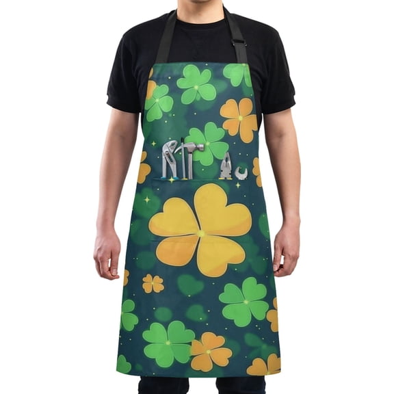 Green and Yellow Shamrock Chef Kitchen Apron with Pockets for Women Waterproof Aprons for Cooking Baking