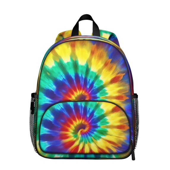 Green and Yellow Tie Dye Pattern Backpack for School, Cute School Bag with Adjustable Shoulder Straps and Padded Back, 13.8"x11.4"x6"