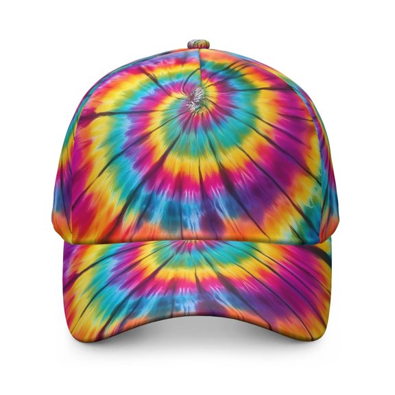 Green and Yellow Tie Dye Pattern Baseball Cap, Sports Sun Cap with Snap Closure & Sweatband, Polyester Construction Gifts for Unisex Men Women