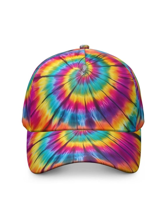 Green and Yellow Tie Dye Pattern Baseball Cap, Sports Sun Cap with Snap Closure & Sweatband, Polyester Construction Gifts for Unisex Men Women