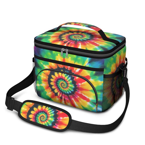 Green and Yellow Tie Dye Pattern Insulated Lunch Box for Women Men, Medium Leakproof Cooler Bag with Adjustable Strap, 10"x6.7"x8"