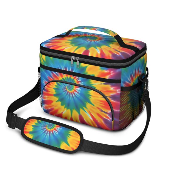 Green and Yellow Tie Dye Pattern Insulated Lunch Box for Women Men, Medium Leakproof Cooler Bag with Adjustable Strap, 10"x6.7"x8"
