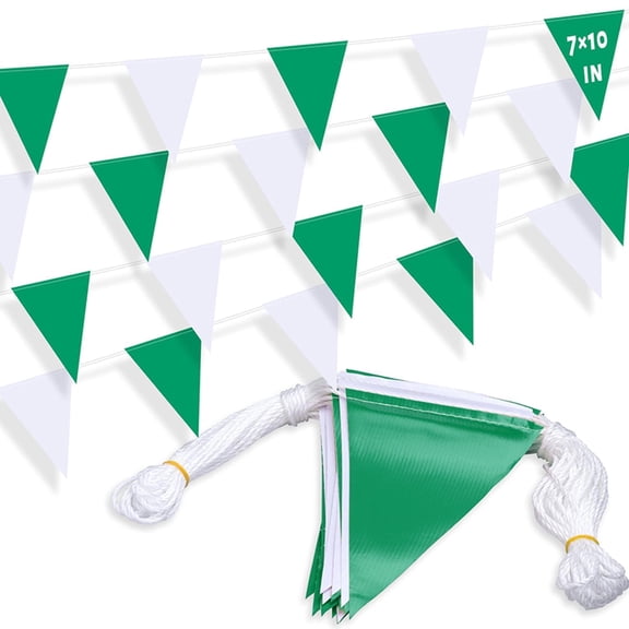 Nacrum 10 m Perimeter Marking Flags – Green & White Triangle Safety Pennant Banner String, Fade-Resistant Outdoor Traffic & Construction Warning Line