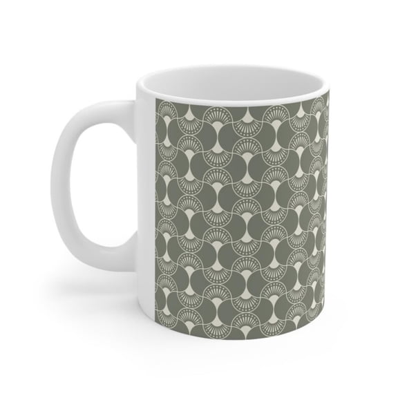 Green art d style ceramic mug, vintage fan lop pattern coffee cup, r 0s geometric print tea mug.