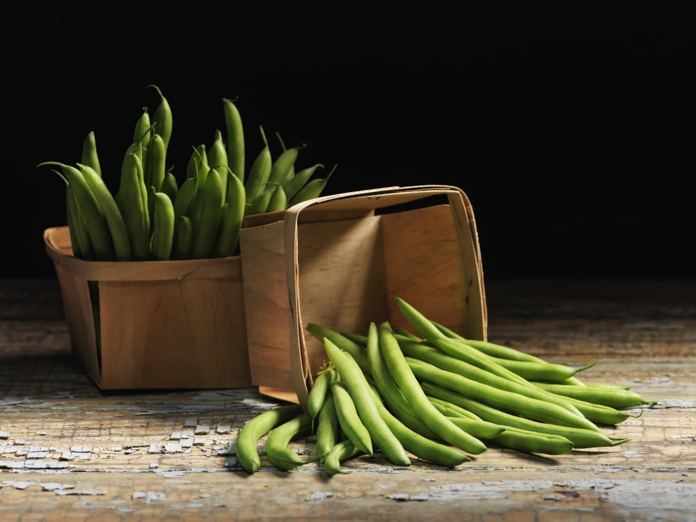 Green beans in baskets Quebec Canada Canvas Art - Roderick Chen Design Pics (17 x 13)